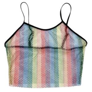 Sheer Mesh Rainbow Cropped Tank Top Size Small Pride LGBTQ Stripes Fishnet